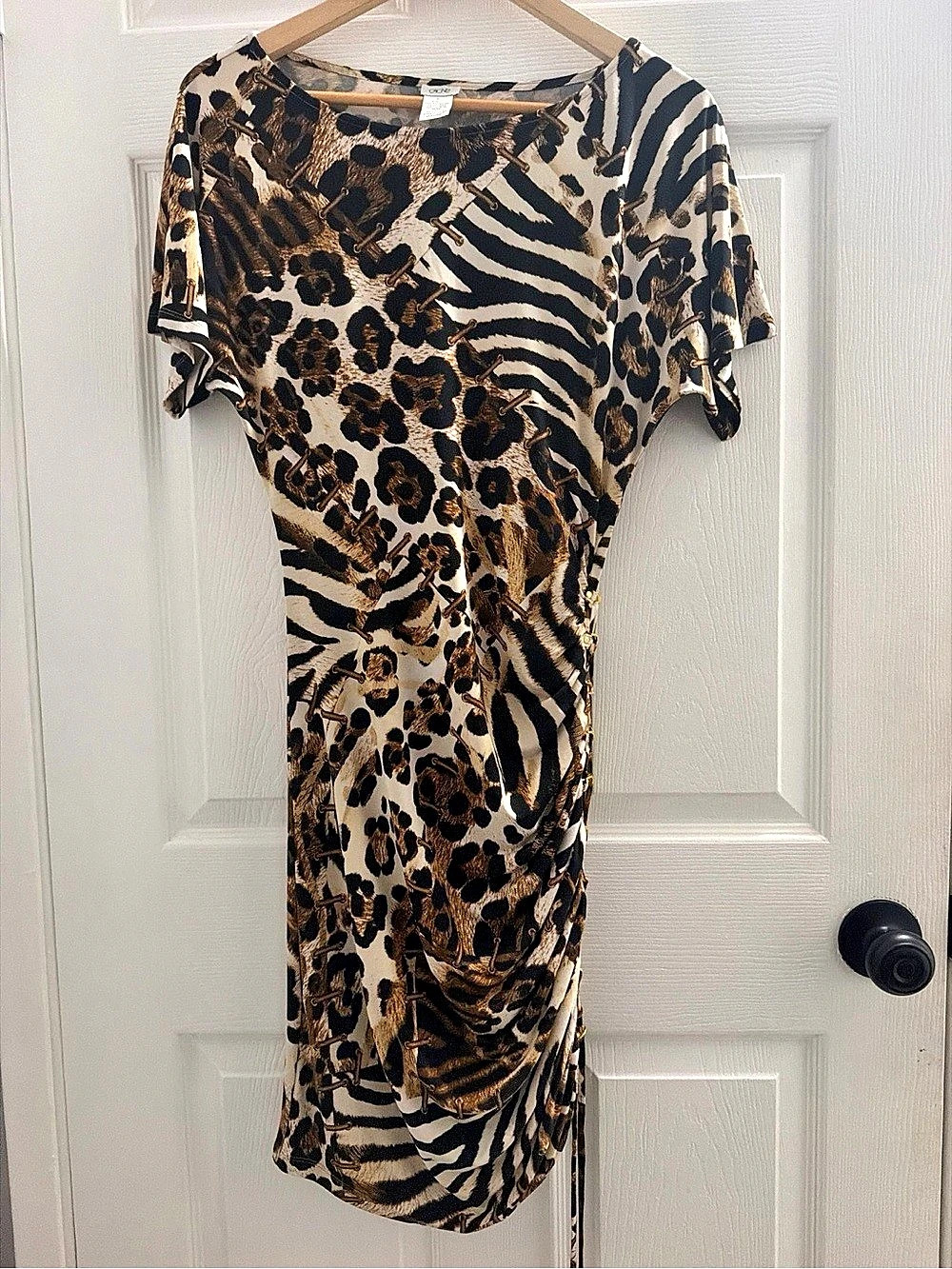 Cache Animal Print Ruched Midi Dress Size Medium Like New